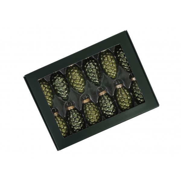 Sada vánočních skleněných baněk - šišky 6 cm, borovicový opál, 12 ks   