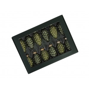 Sada vánočních skleněných baněk - šišky 6 cm, borovicový opál, 12 ks   