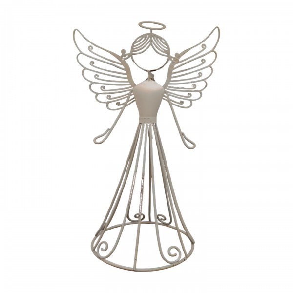 Bílý kovový anděl 21 cm