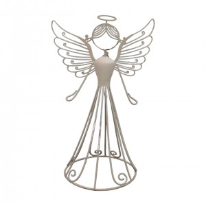 Bílý kovový anděl 28 cm