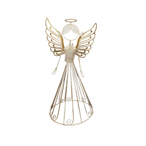 Bílý kovový anděl Aureola 38 cm
