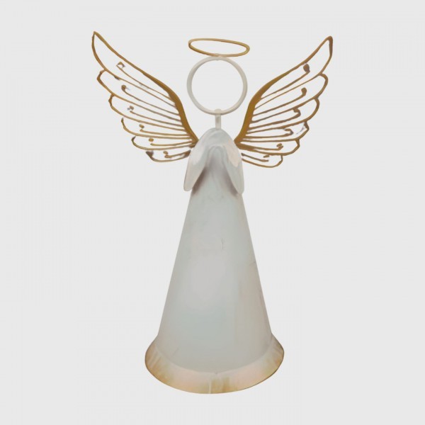 Kovový bílý anděl se zlatými křídly 19,5 cm