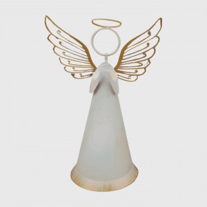 Kovový bílý anděl se zlatými křídly 19,5 cm