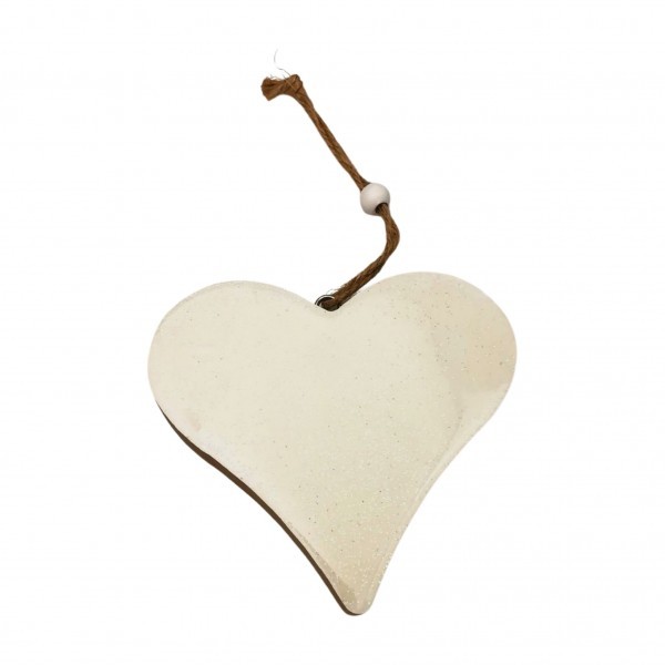 Bílé závěsné srdce ze dřeva 9 cm