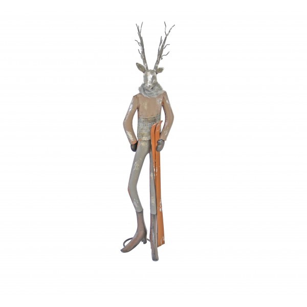 Kovový jelen s lyžemi 77,5 cm