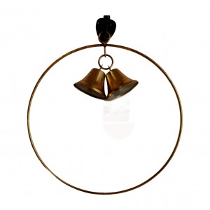 Dekorativní kovový kruh se dvěma zvonky zlatý, 25x25 cm