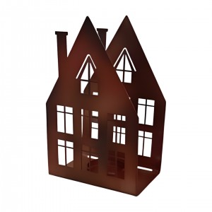 Hnědý kovový domeček, 20 x 12 cm