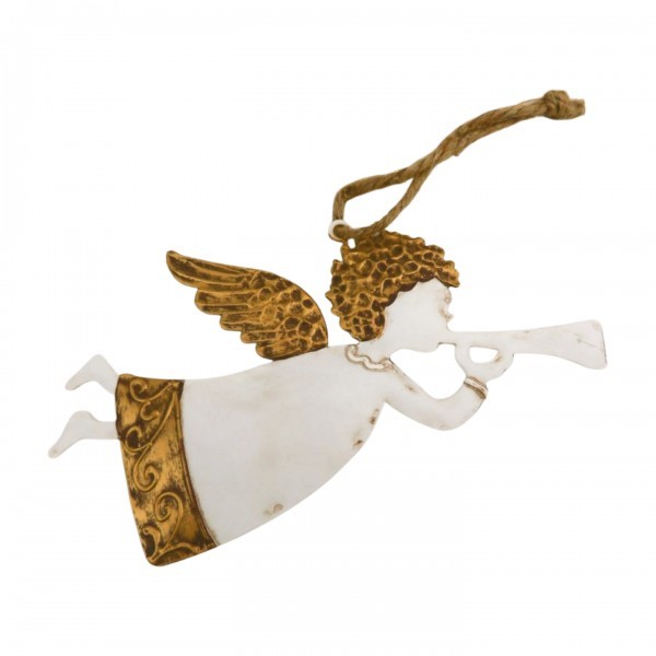 Závěsná dekorace anděl s trubkou 18 x 10 cm, sada 3ks