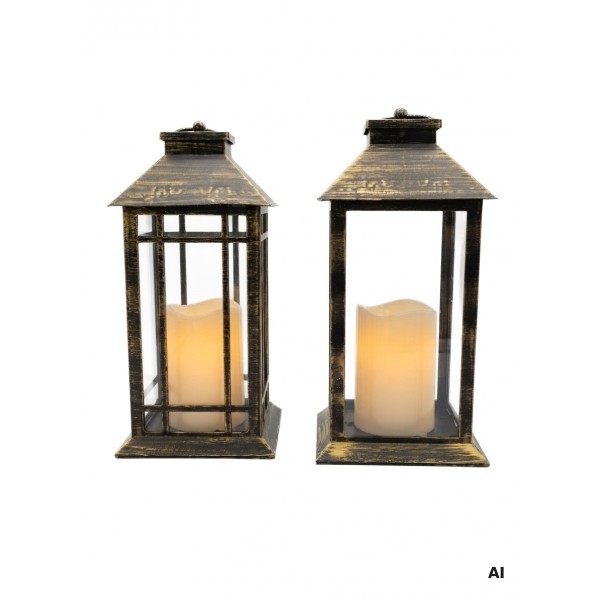 Plastová zlatá LED lucerna 14 x 14 x 28 cm, mix, sada 2ks