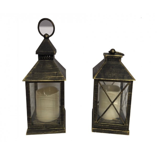 Plastová zlatá LED lucerna 10 x 10 x 20 cm, sada 2ks