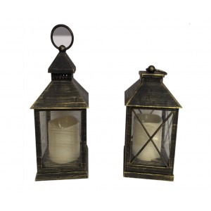 Plastová zlatá LED lucerna 10 x 10 x 20 cm, sada 2ks