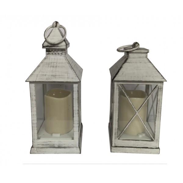 Plastová bílá LED lucerna 10 x 10 x 20 cm, sada 2ks
