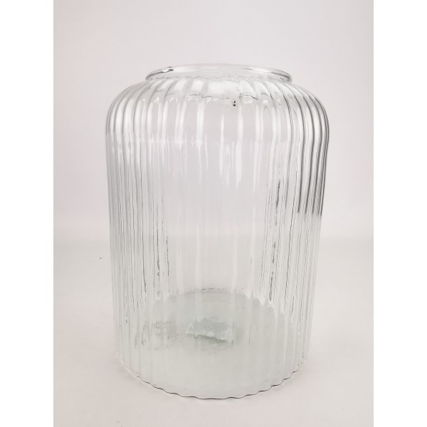 Skleněná váza proužek reliéf z recyklovaného skla 24x19 cm, 2. jakost
