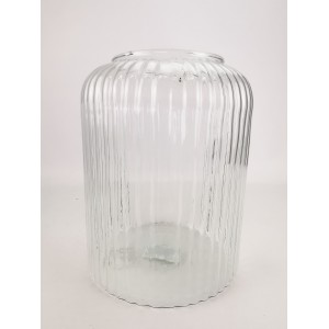 Skleněná váza proužek reliéf z recyklovaného skla 24x19 cm, 2. jakost