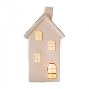 Bílý keramický LED domeček 22,2 x 12,4 cm