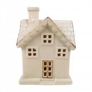 Bílý keramický LED domeček 13 x 9,6 cm