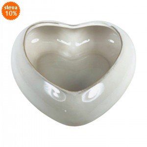 Keramický květináč - bílé srdce 17,9 cm, sada 2ks