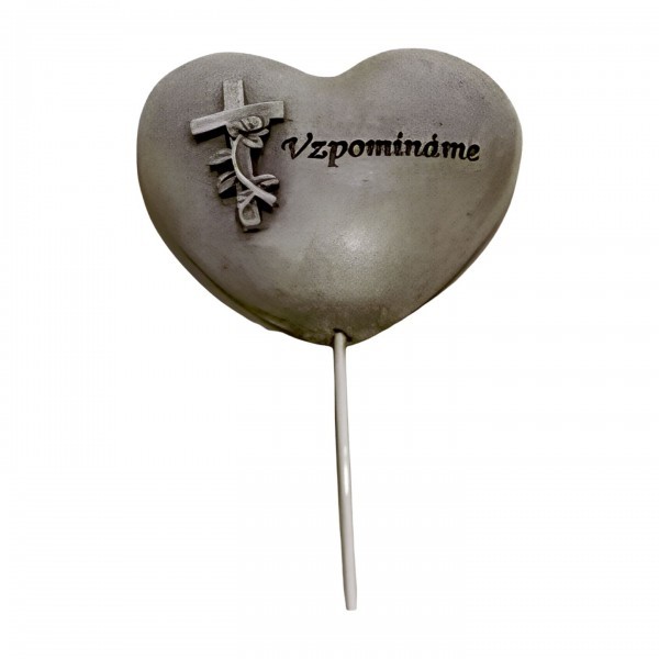 Polyresinové šedé srdce zápich s nápisem Vzpomínáme, 7 x 6,5 cm, sada 12ks  (CZ)