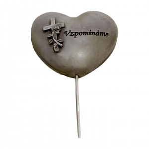 Polyresinové šedé srdce zápich s nápisem Vzpomínáme, 7 x 6,5 cm, sada 12ks  (CZ)