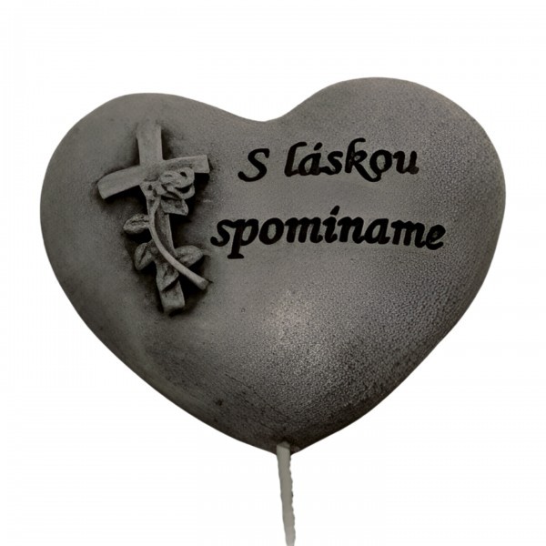 Polyresinové šedé srdce zápich s nápisem S laskou spominame, 7 x 6,5 cm, sada 12ks  (SK)