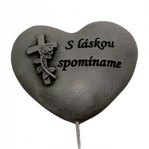 Polyresinové šedé srdce zápich s nápisem S laskou spominame, 7 x 6,5 cm, sada 12ks  (SK)