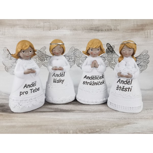 Dekorativní anděl s nápisem 10 cm, mix, sada 4ks (CZ)