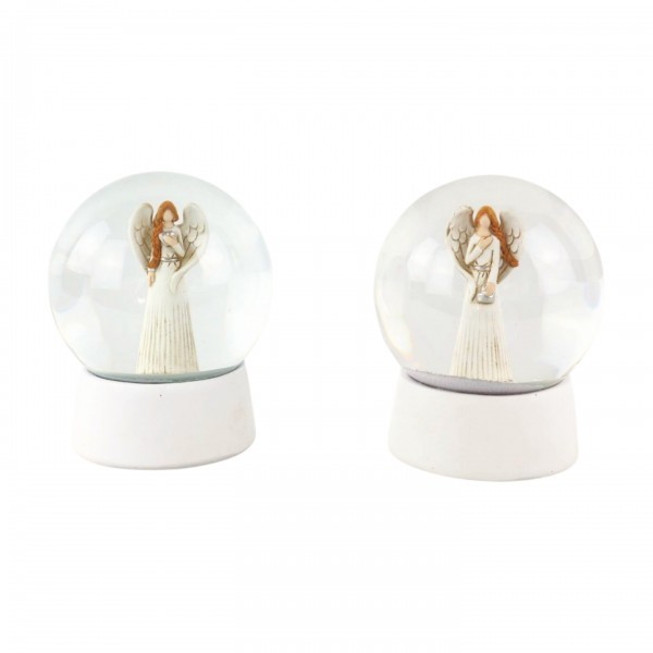 Bílý dekorativní anděl ve sněžítku 12 cm, mix, sada 2ks
