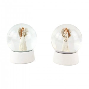 Bílý dekorativní anděl ve sněžítku 12 cm, mix, sada 2ks