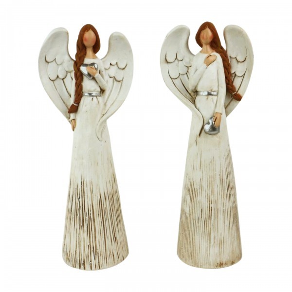 Dekorativní anděl 20 cm slonová kost, mix, sada 2ks