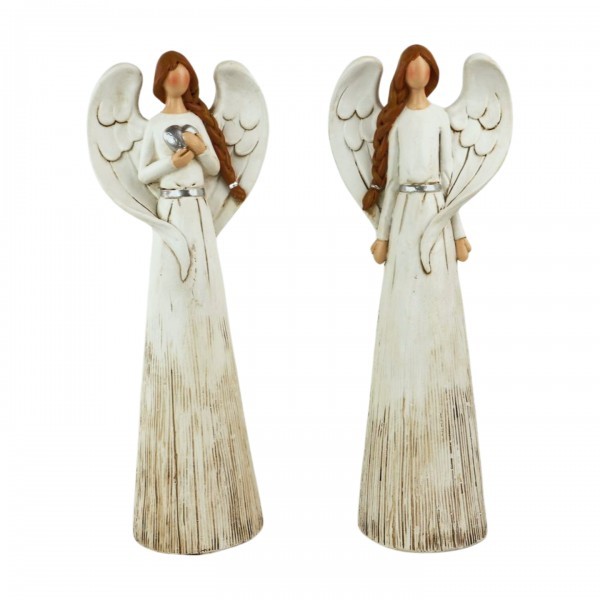 Dekorativní anděl 25 cm slonová kost, mix, sada 2ks