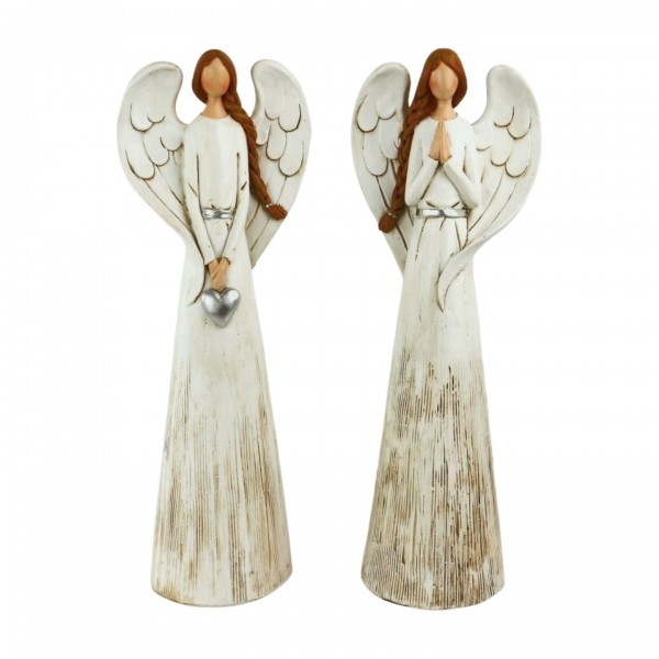 Dekorativní anděl 33 cm slonová kost, mix, sada 2ks