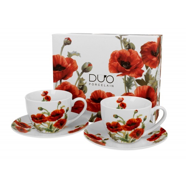 Sada dvou šálků a podšálků 270 ml Classic Poppies v dárkové krabičce