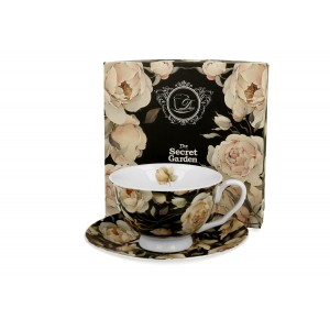 Šálek s podšálkem ENGLISH ROSES BLACK 250 ml
