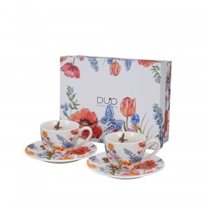 Sada dvou šálků a podšálků 110 ml SPRING v dárkové krabičce