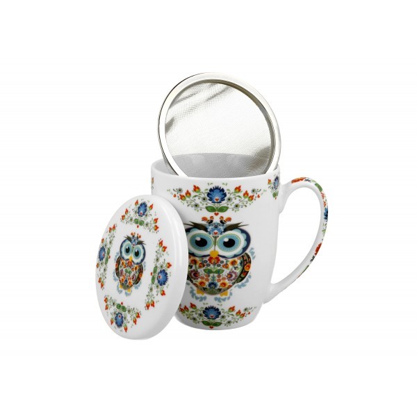 Porcelánový hrnek se sítkem SOWA ETNO, 350 ml