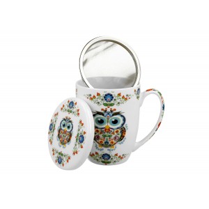 Porcelánový hrnek se sítkem SOWA ETNO, 350 ml
