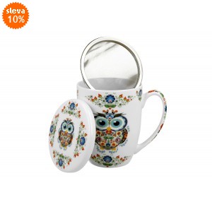 Porcelánový hrnek se sítkem SOWA ETNO, 350 ml