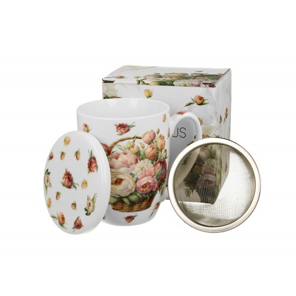 Porcelánový hrnek se sítkem PEONIES, 350 ml