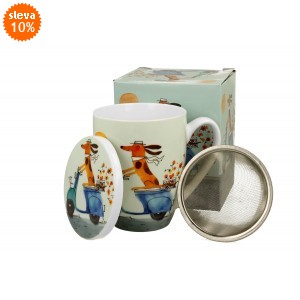 Porcelánový hrnek se sítkem Psí svět PES NA SKÚTRU, 360 ml