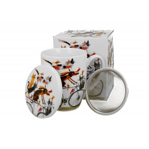Porcelánový hrnek se sítkem Psí svět PES NA KOLE, 360 ml