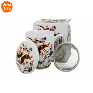 Porcelánový hrnek se sítkem Psí svět PES NA KOLE, 360 ml