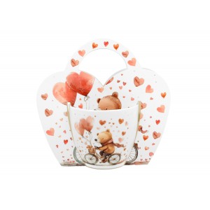 Porcelánový hrnek BEAR ON BIKE 460 ml v papírovém košíku