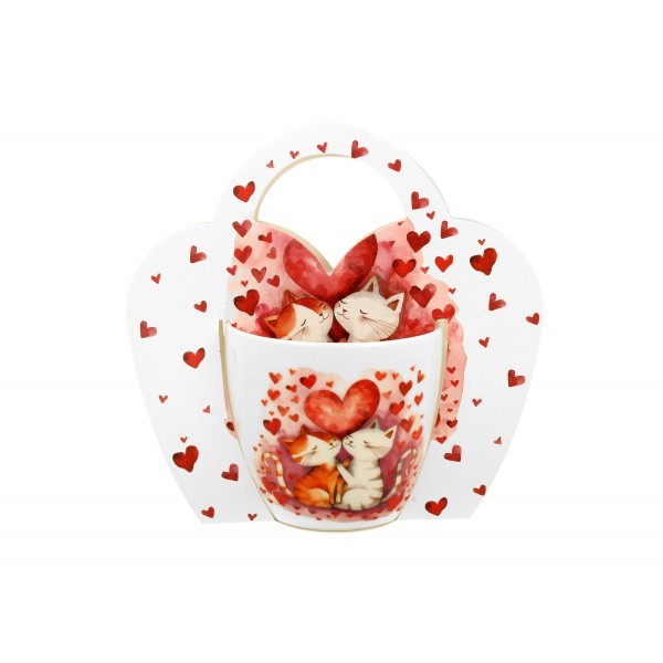 Porcelánový hrnek LOVING CATS 460 ml v papírovém košíku