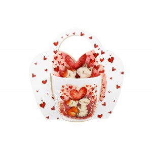 Porcelánový hrnek LOVING CATS 460 ml v papírovém košíku