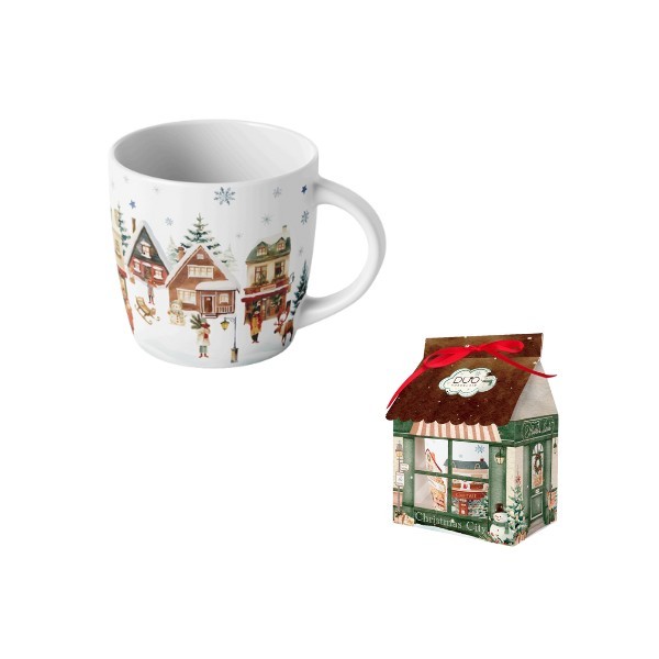 Porcelánový hrnek VÁNOČNÍ VESNICE 400 ml v papírovém domečku