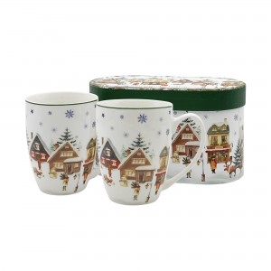 Sada 2ks porcelánových hrnků VÁNOČNÍ VESNICE, 360 ml