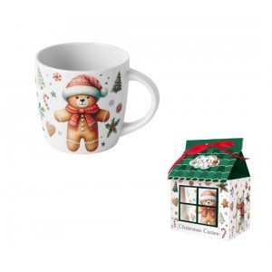 Porcelánový hrnek VÁNOČNÍ PERNÍČEK MEDVĚD, 400 ml v papírovém domečku