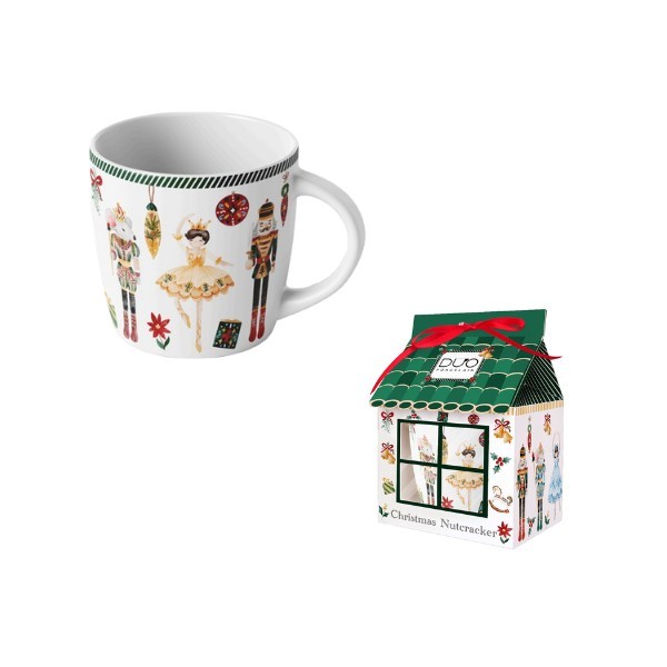 Porcelánový hrnek VÁNOČNÍ LOUSKÁČEK, 400 ml v papírovém domečku
