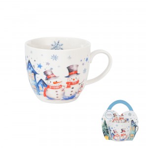 Porcelánový hrnek SNĚHULÁK, 460 ml v papírovém košíku