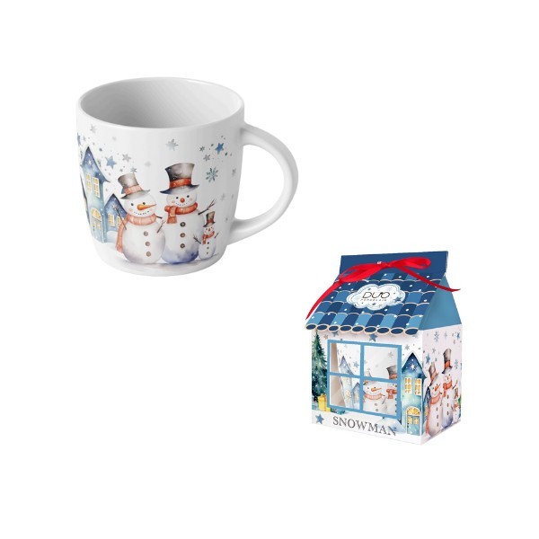 Porcelánový hrnek SNĚHULÁK, 400 ml v papírovém domečku